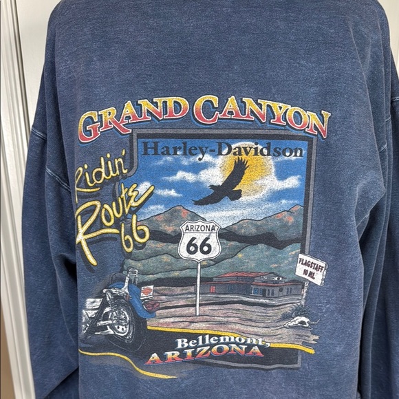 Grand Canyon Harley-Davidson Men's Washed Blue Crewneck Sweater Sz L - Picture 7 of 10
